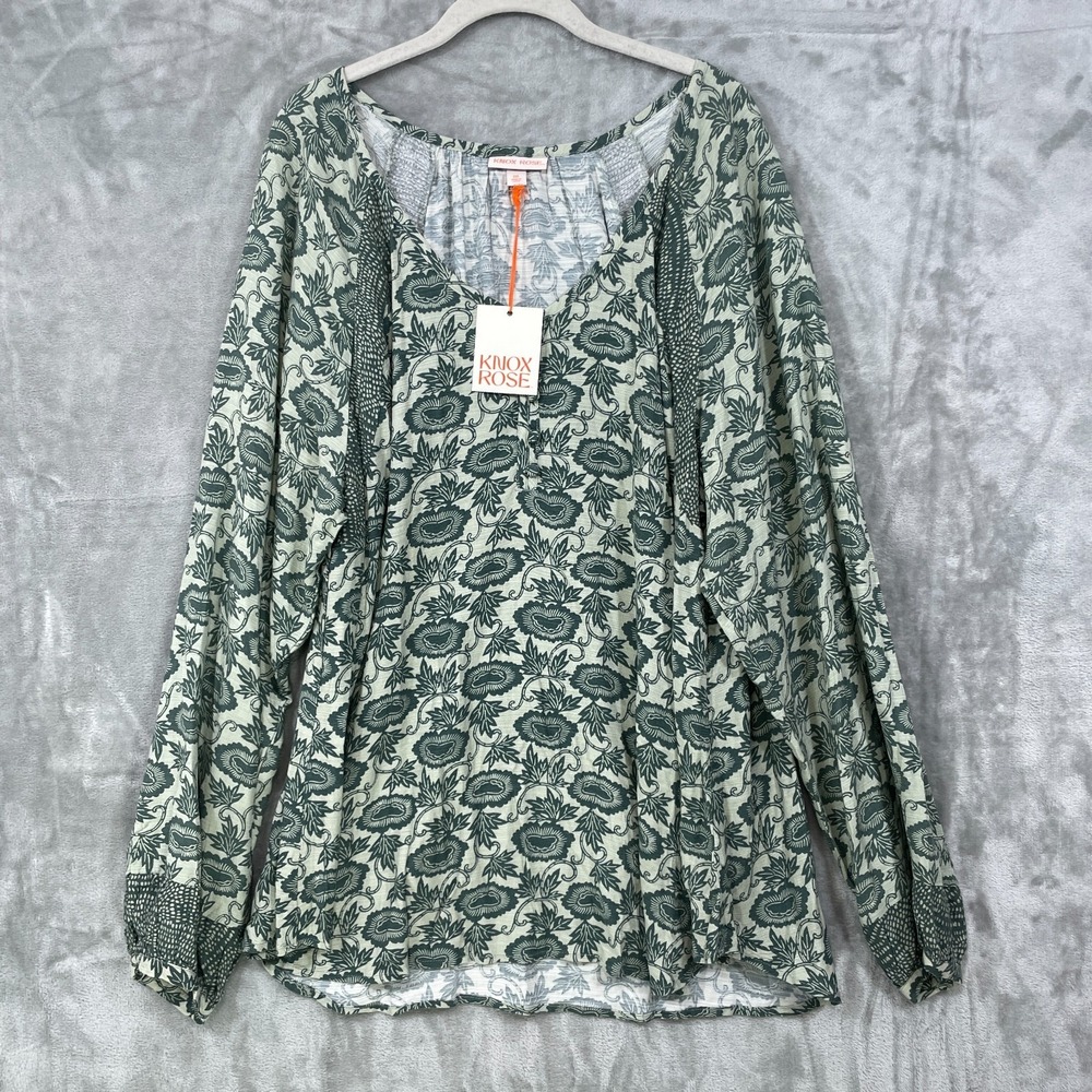 NEW Knox Rose Women's Blouse Size XXL Papyrus Green Tunic Long Sleeve Rayon NWT